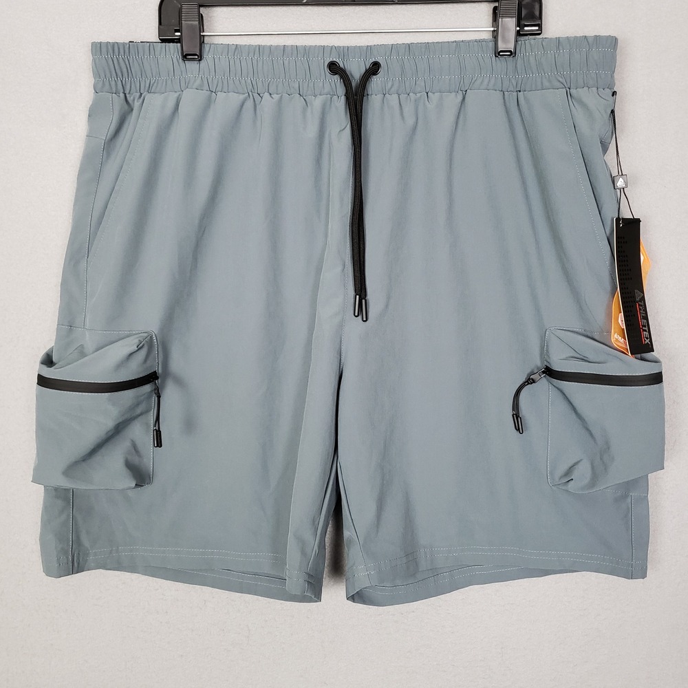 Athletex Cargo Pocket Athletic Shorts Steel Blue Gym Running Workout Size XL NWT